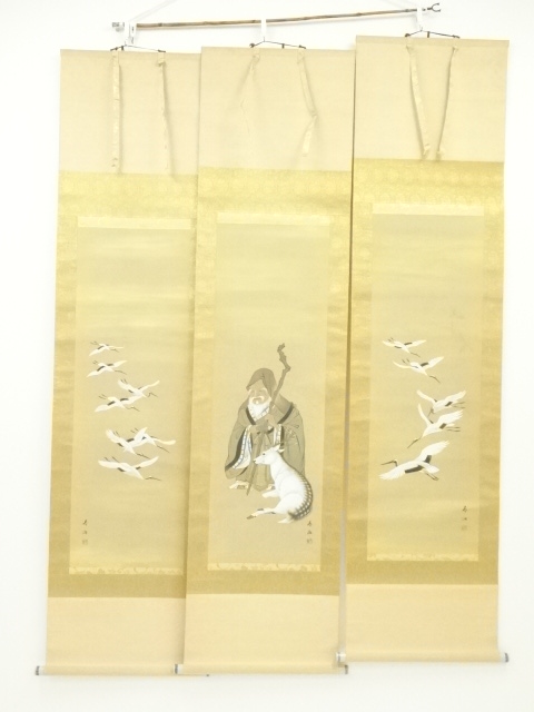 JAPANESE HANGING SCROLL / HAND PAINTED / JUROUJIN / SET OF 3